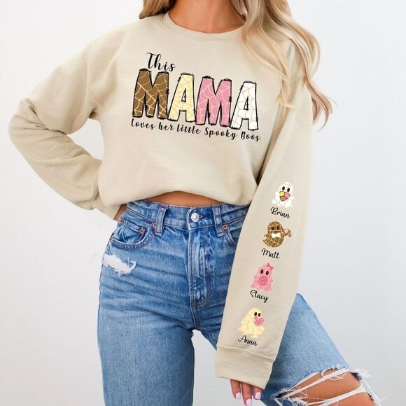 Personalized Mama Loves Her Spooky Boos Fall Halloween Sweatshirt - Picture 1 of 16